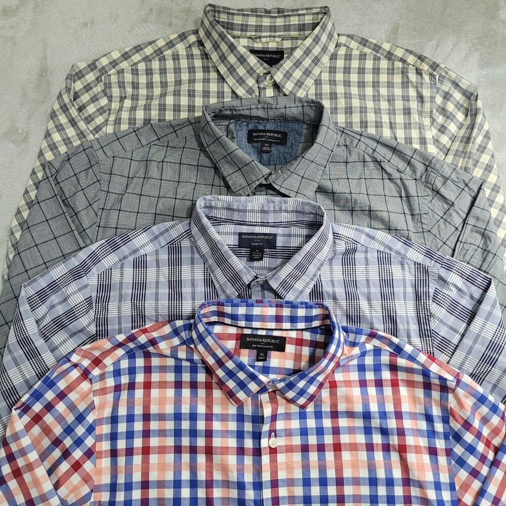 Lot Of 4 Banana Republic Shirt Mens XL Multicolor Check Long Sleeve Button Down